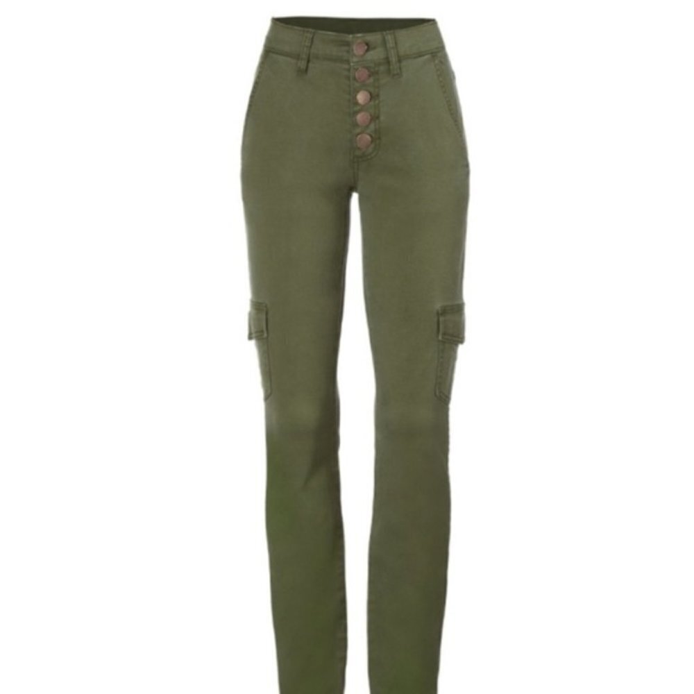 CABI Button Fly Cargo Pants Army Green Sz 6 #5872 EUC